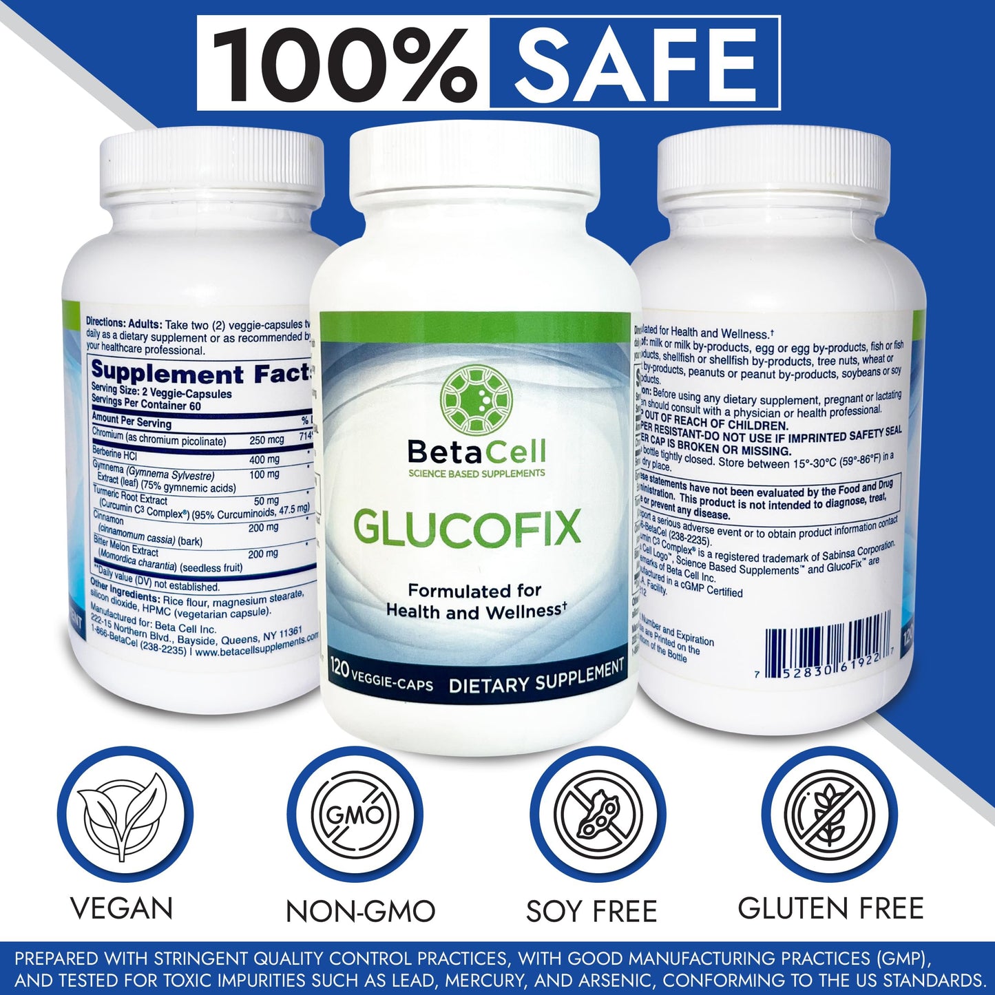 BETACELL Glucofix - Supplement - Herbal Supplement with Cinnamon, Gymnema, , Bitter Melon, and Turmeric - 120 Capsules