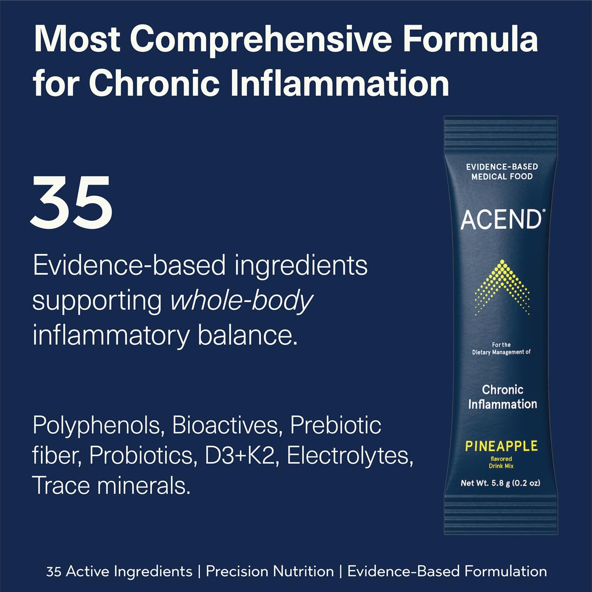 ACEND Advanced Inflammatory Support Powdered Drink Mix | Evidence-Based Polyphenols + Prebiotic Fiber + Probiotics | D3+K2, Minerals & Electrolytes | Non-GMO - dailyvitalstore