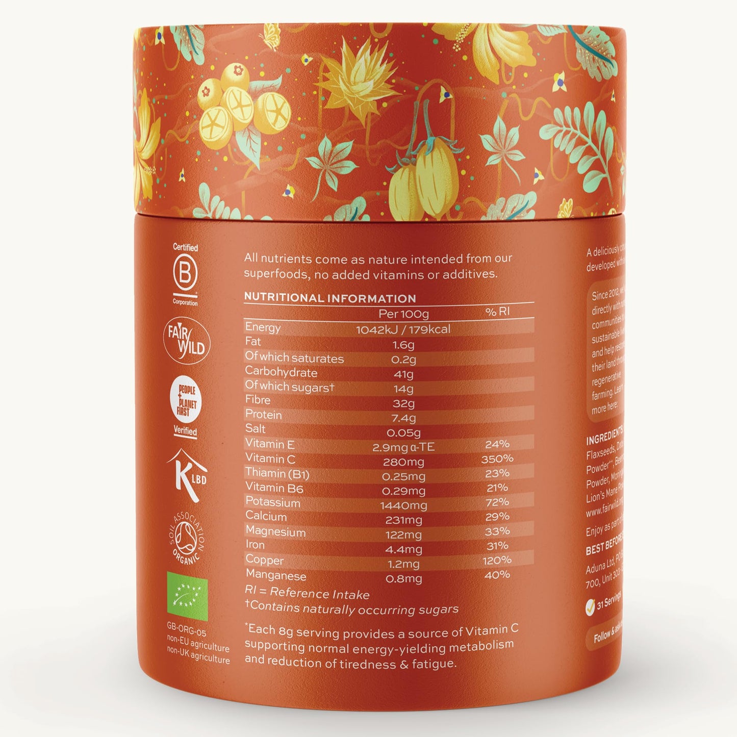 Aduna Organic Energy Superfood Blend | 100% Natural Stir-in Blend With 10+ Superfoods for Natural Energy, Focus & Reduced Tiredness | Vegan Powder for Yogurt, Juices, & Smoothies | 250g - dailyvitalstore