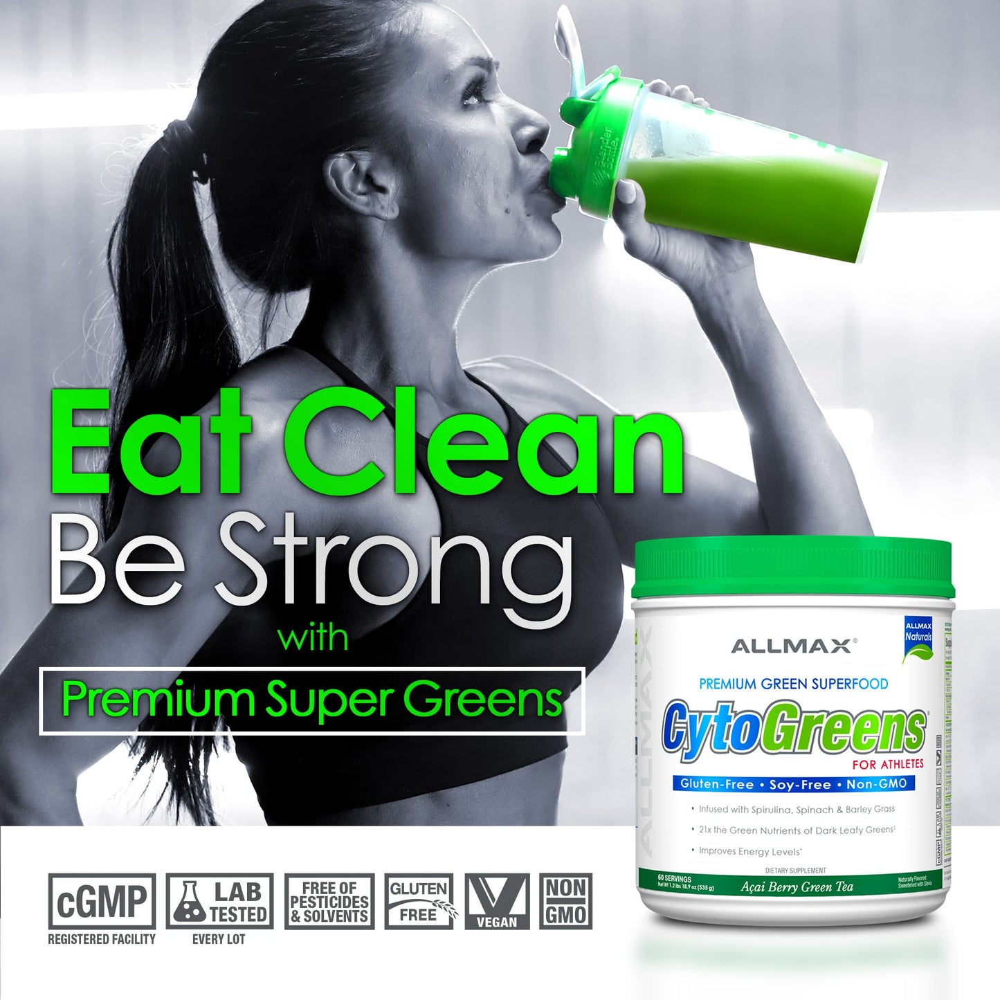 ALLMAX Naturals CytoGreens Super Greens Powder, Premium Green Superfood with Greens, Superfoods, Daily Greens Supplement, Acai Berry Green Tea, 14 Servings - dailyvitalstore