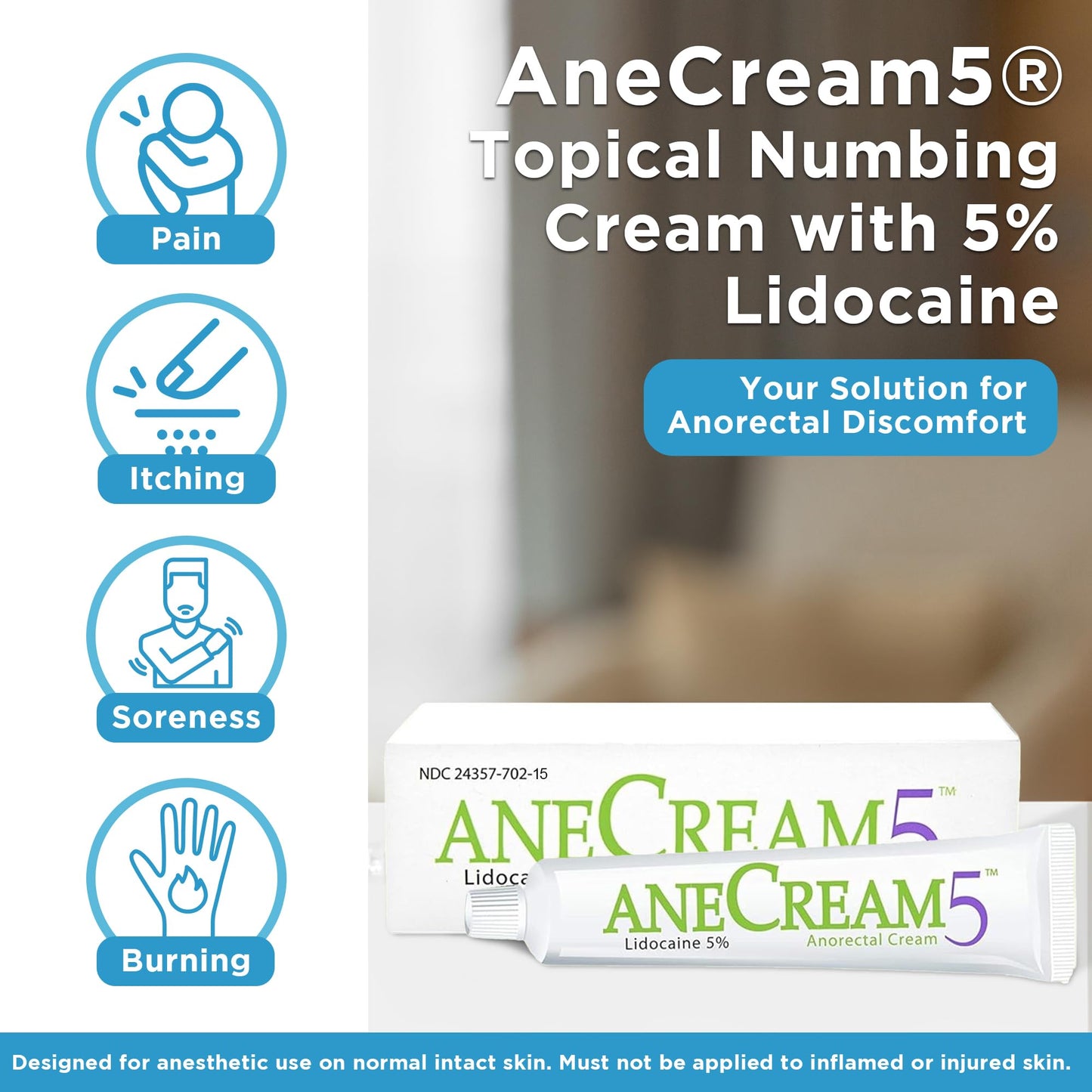 AneCream5-5% Lidocaine Numbing Cream - Maximum OTC Strength, Medical Grade Numbing Cream, Topical Anesthetic Lidocaine for Local & Anorectal Uses, Hemorrhoid Cream (0.5 oz/15 g) - dailyvitalstore