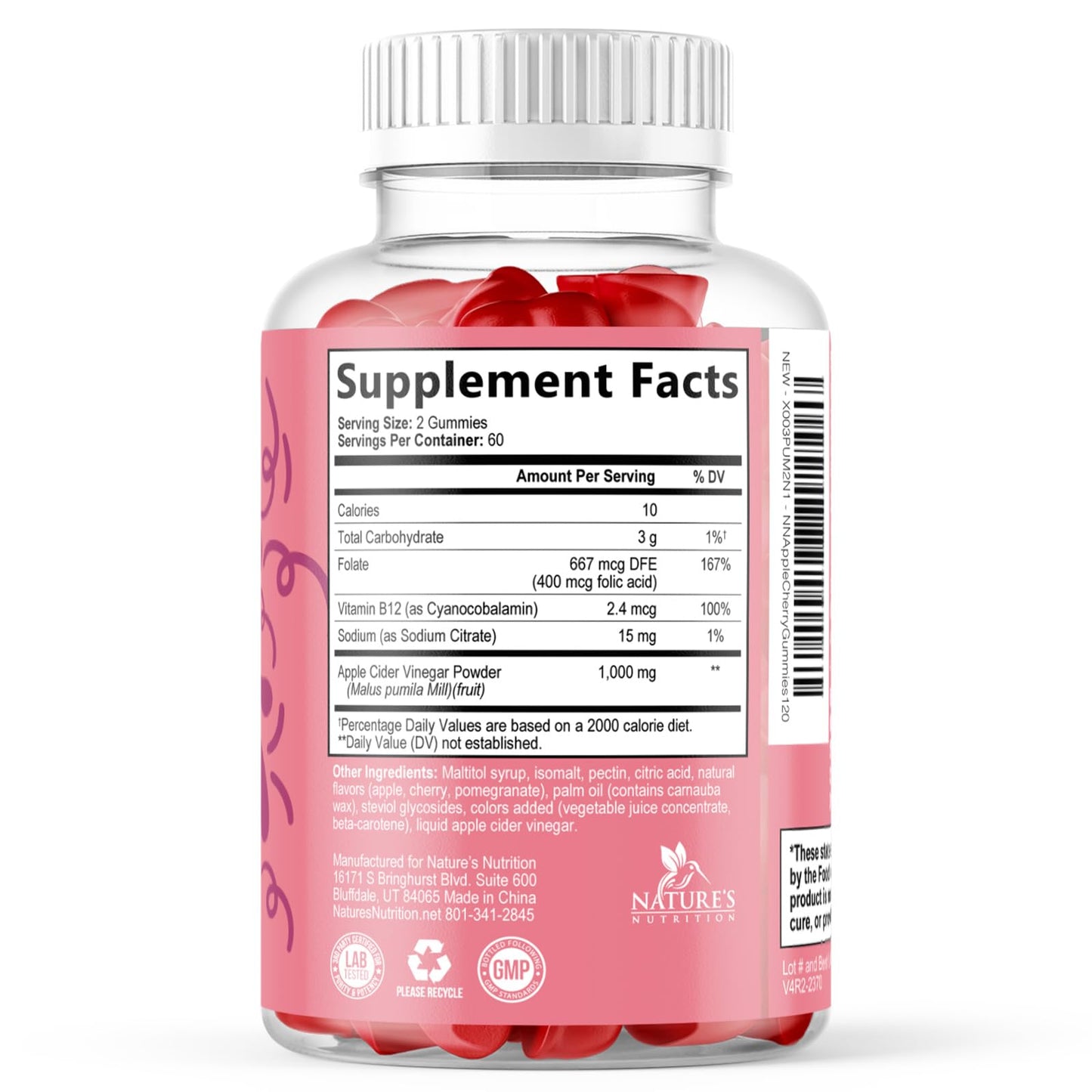 Apple Cider Vinegar Gummies 1000mg Per Serving - Sugar Free ACV Gummy Vitamins Supplement - Vitamin B12 & B6 for Energy - Digestion, Detox & Cleanse Support, Vegan - dailyvitalstore