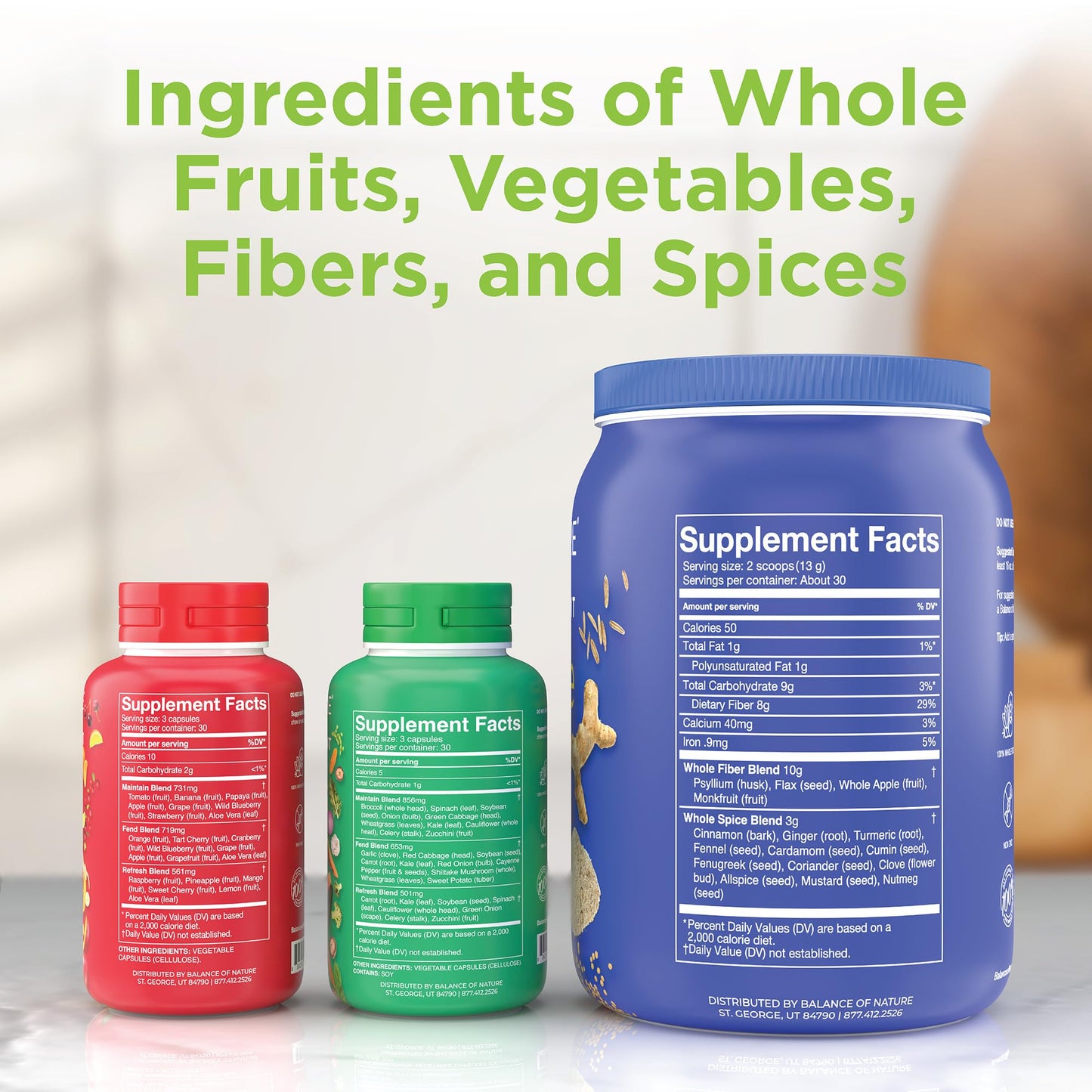 Balance of Nature Whole Health System - Whole Food Fruits & Veggies and Fiber & Spice Supplements - 30 Servings Each - dailyvitalstore