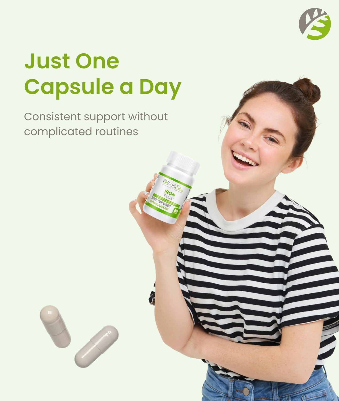 BariSlim Iron Plus Capsules - Formulated for Patients After Weight Loss Surgery Including Gastric Bypass & Gastric Sleeve – Easy Digestion & Comprehensive Health Support | 2 Month Supply (60 Servings) - dailyvitalstore
