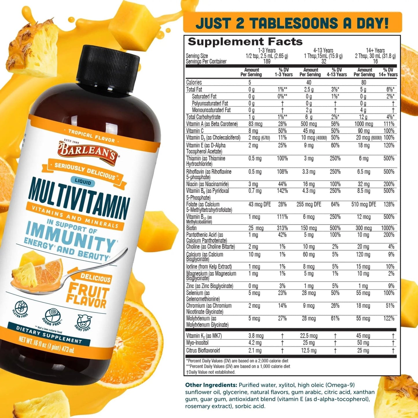 Barlean's Liquid Multivitamin for Women, Men & Kids, 21 Essential Vitamins & Minerals, Includes Biotin, B-Complex - dailyvitalstore