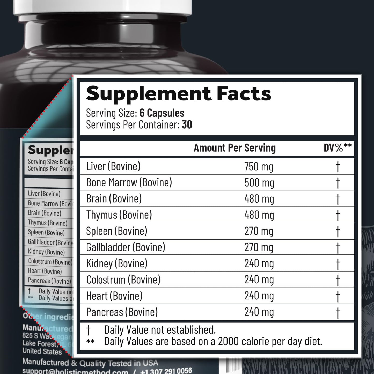 Beef Organ Supplement Complex - 10 Carnivore Grass Fed Proprietary Blend of Liver, Marrow, Brain, Thymus, Spleen, Kidney, Colostrum, Heart, Pancreas, Gallbladder - 180 Caps - dailyvitalstore