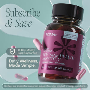 BIOMA Feminine Health Synbiotic - Women's Health Supplement for Healthy Vaginal pH, Urinary Tract & Digestive Support - with Probiotics, Cranberry & Tributyrin - 180 Capsules (3 Pack, 90-Day Supply) - dailyvitalstore