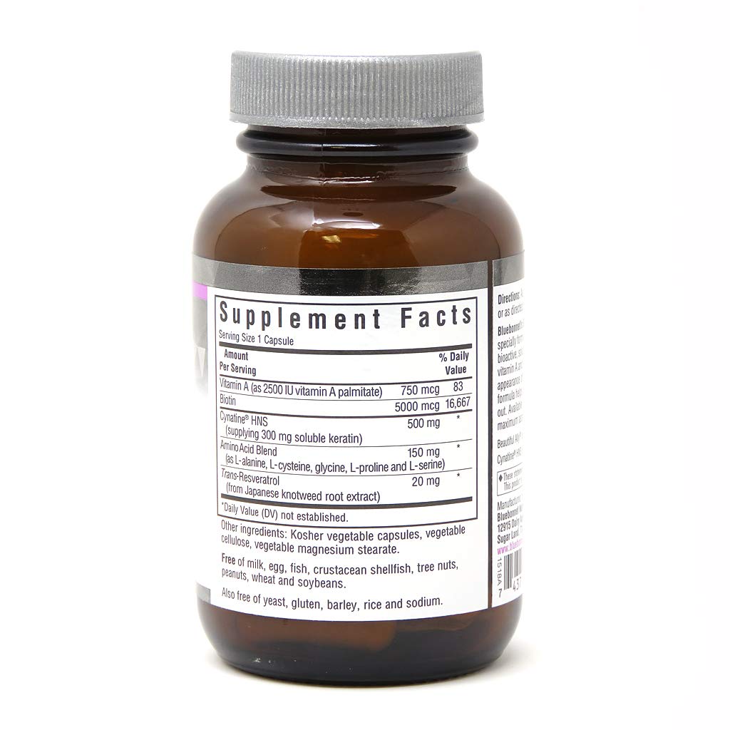 Bluebonnet Nutrition Beautiful Ally Keratin Care, Beauty Nutrient, Best for Hair, Strengthen and Revitalize Hair*, Non GMO, Gluten Free, Soy Free, Milk Free, 30 Vegetable Capsules, 30 Servings - dailyvitalstore