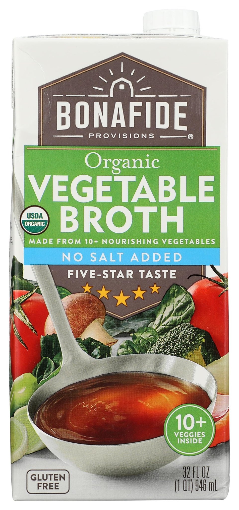 BONAFIDE PROVISIONS Organic No Salt Added Vegetable Broth, 32 FZ - dailyvitalstore