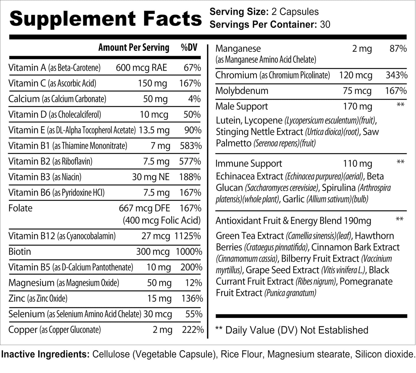 Bradeson Naturals Men's Multivitamin Supplement for Energy, Focus and Performance. Mens Vitamins A, C, D, E & B12, Zinc, Calcium, Magnesium & More. Multi Vitamin 60 Capsules Made in The USA - dailyvitalstore