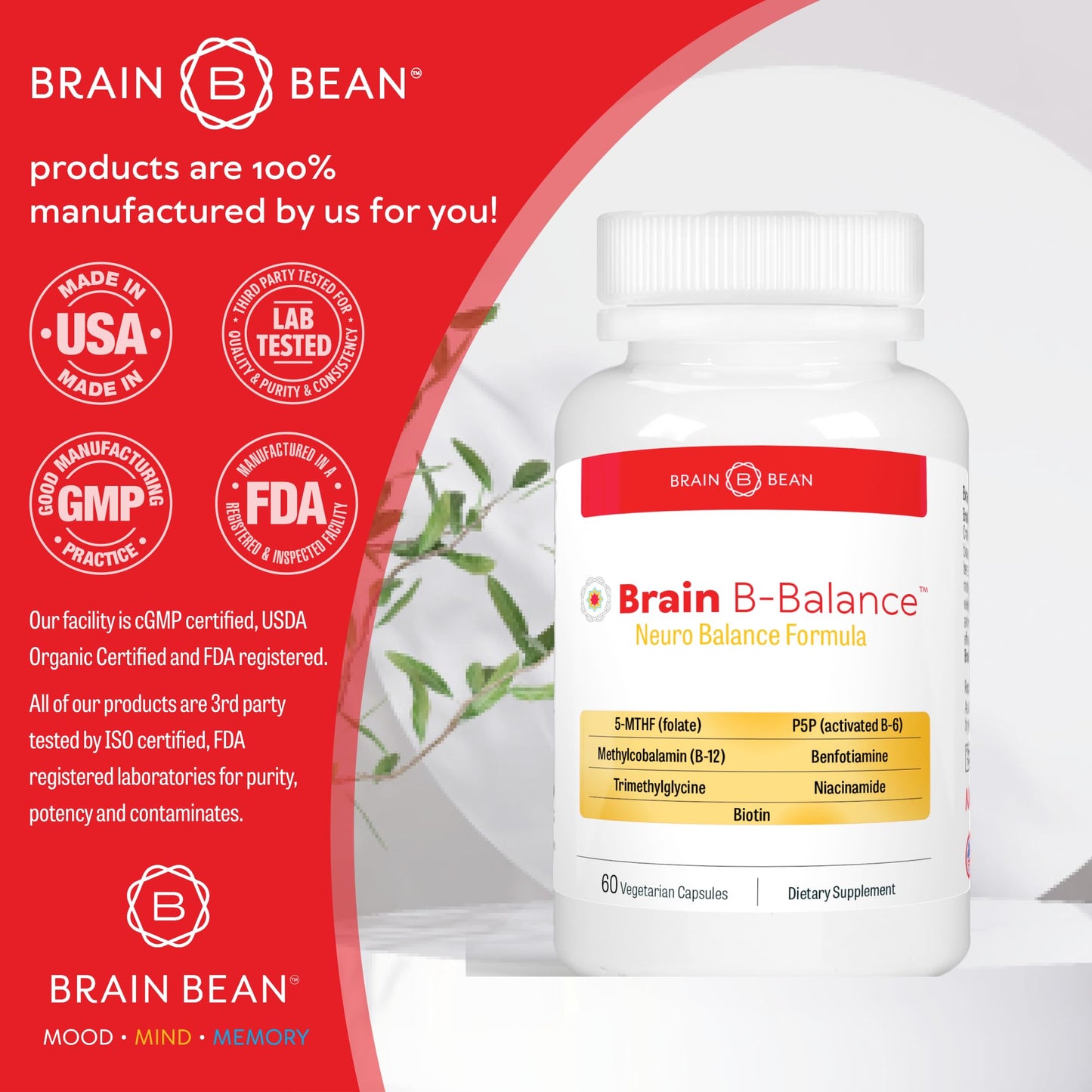 Brain B Balance: Methylated Multivitamin - Methylated B Complex Neurobalance Formula - Methylfolate Supports Mood - dailyvitalstore