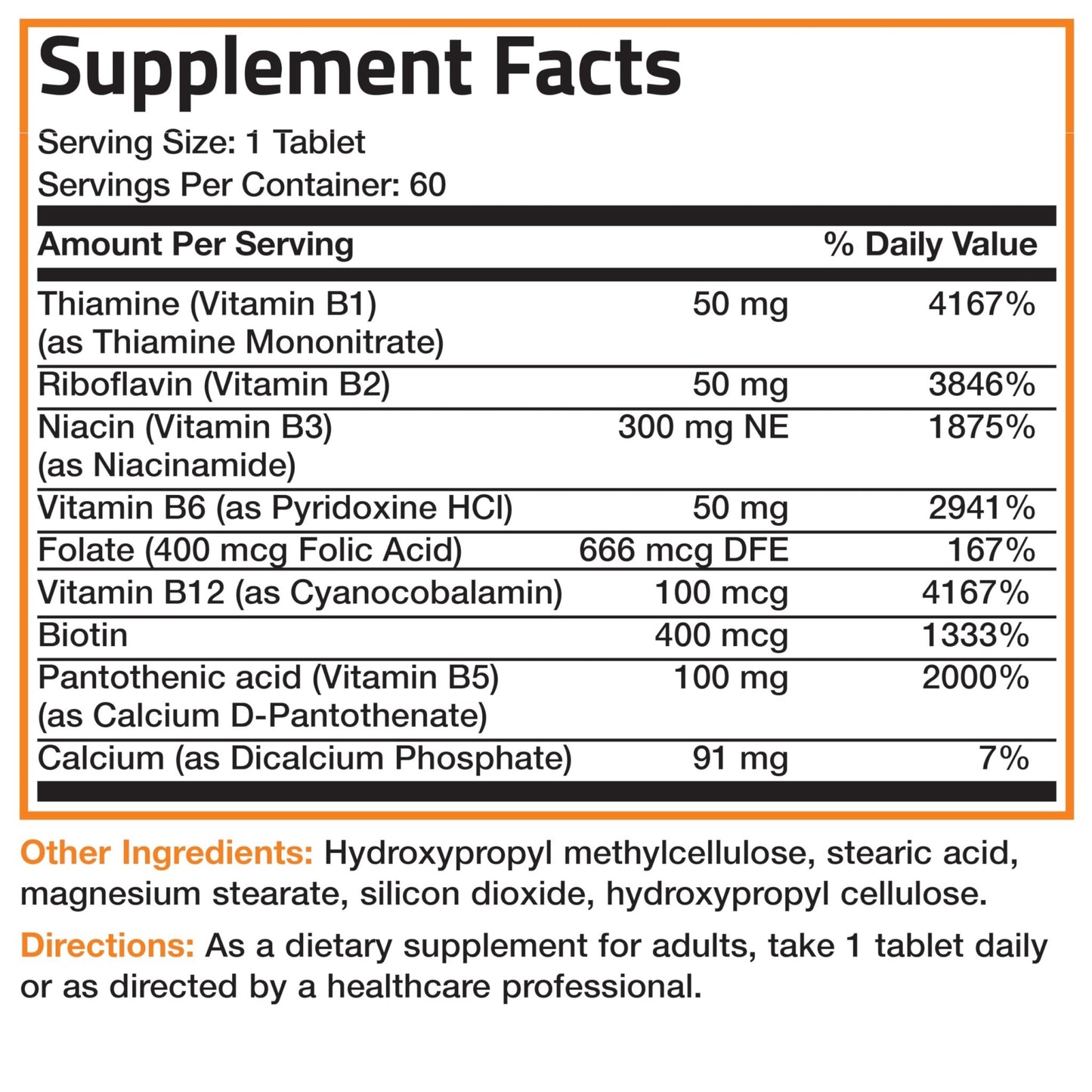 Bronson Super B Vitamin B Complex Sustained Slow Release (Vitamin B1, B2, B3, B6, B9 - Folic Acid, B12) Contains All B Vitamins 60 Tablets - dailyvitalstore
