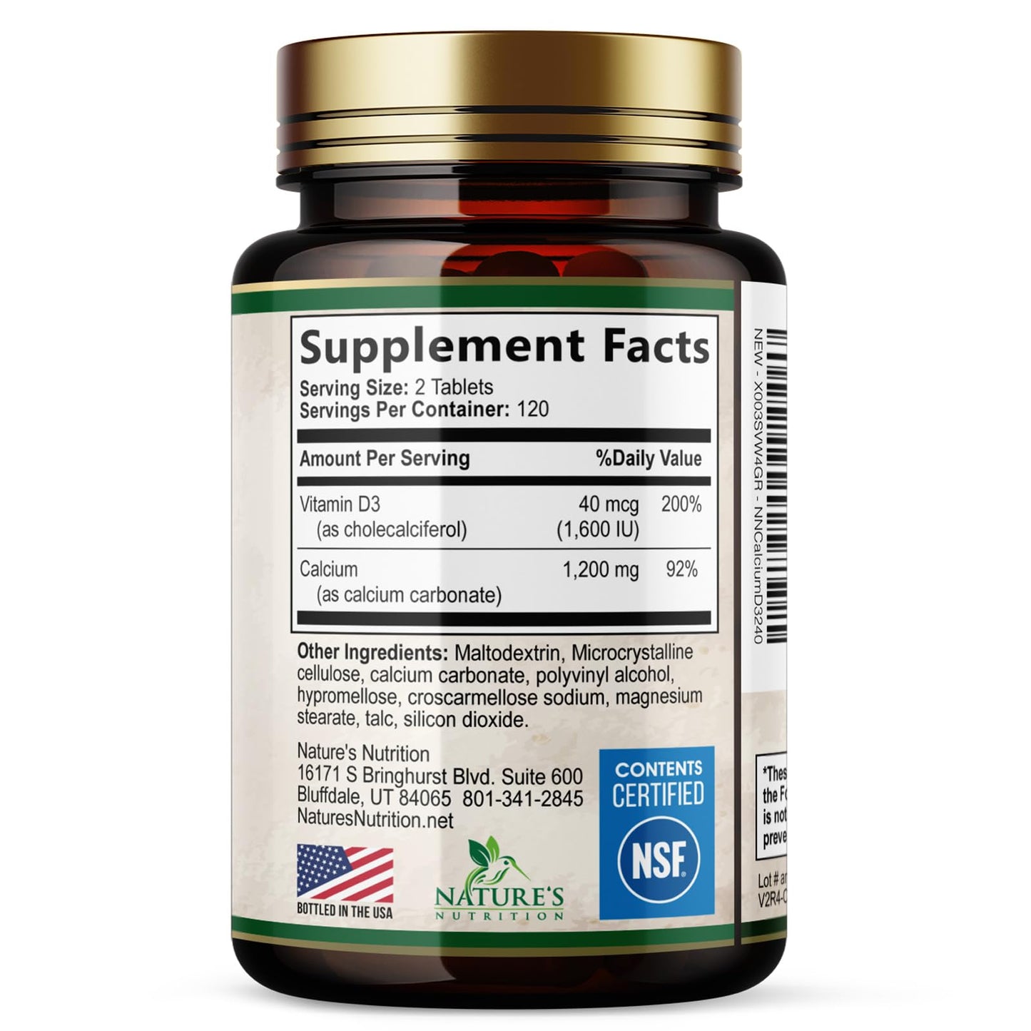 Calcium 1200 mg with Vitamin D3 - Per Serving - Bone Health Supplement - Vitamin D & Calcium Supplements for Women & Men - Bone Strength Support - dailyvitalstore
