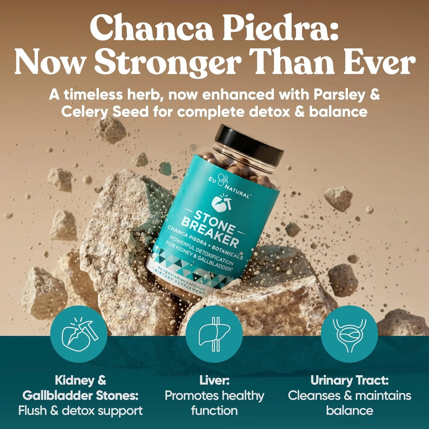 Chanca Piedra Stone Breaker - The Original Stone Breaking Formula with Celery Seed & Parsley - Supports Kidney, Gallbladder & Urinary Tract Cleansing to Help Flush Impurities - 60 Vegetarian Capsules - dailyvitalstore