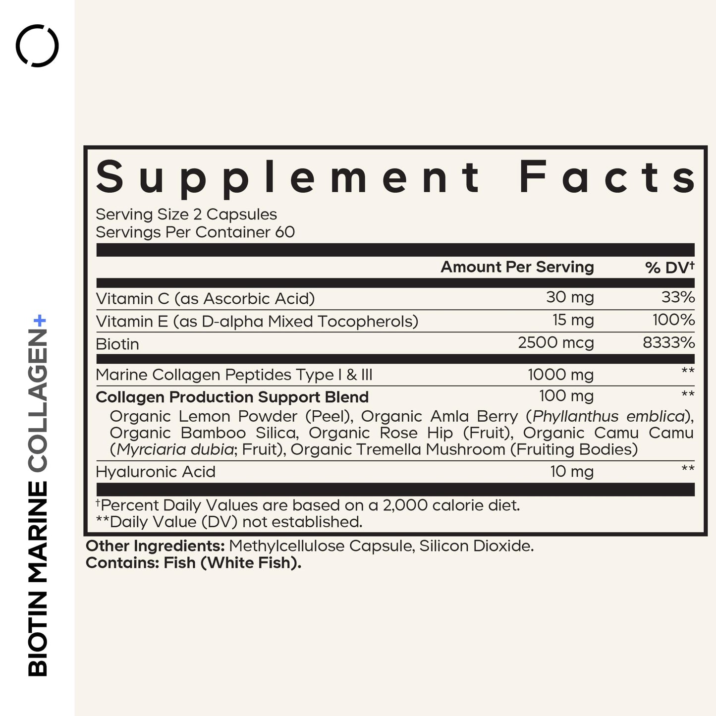 Codeage Biotin Marine Collagen Peptides - Wild-Caught Marine Collagen Types I & III, Biotin, Vitamins C & E, Hyaluronic Acid, Amino Acids, Fruit and Herb Blend, Non-GMO - 120 Capsules - dailyvitalstore