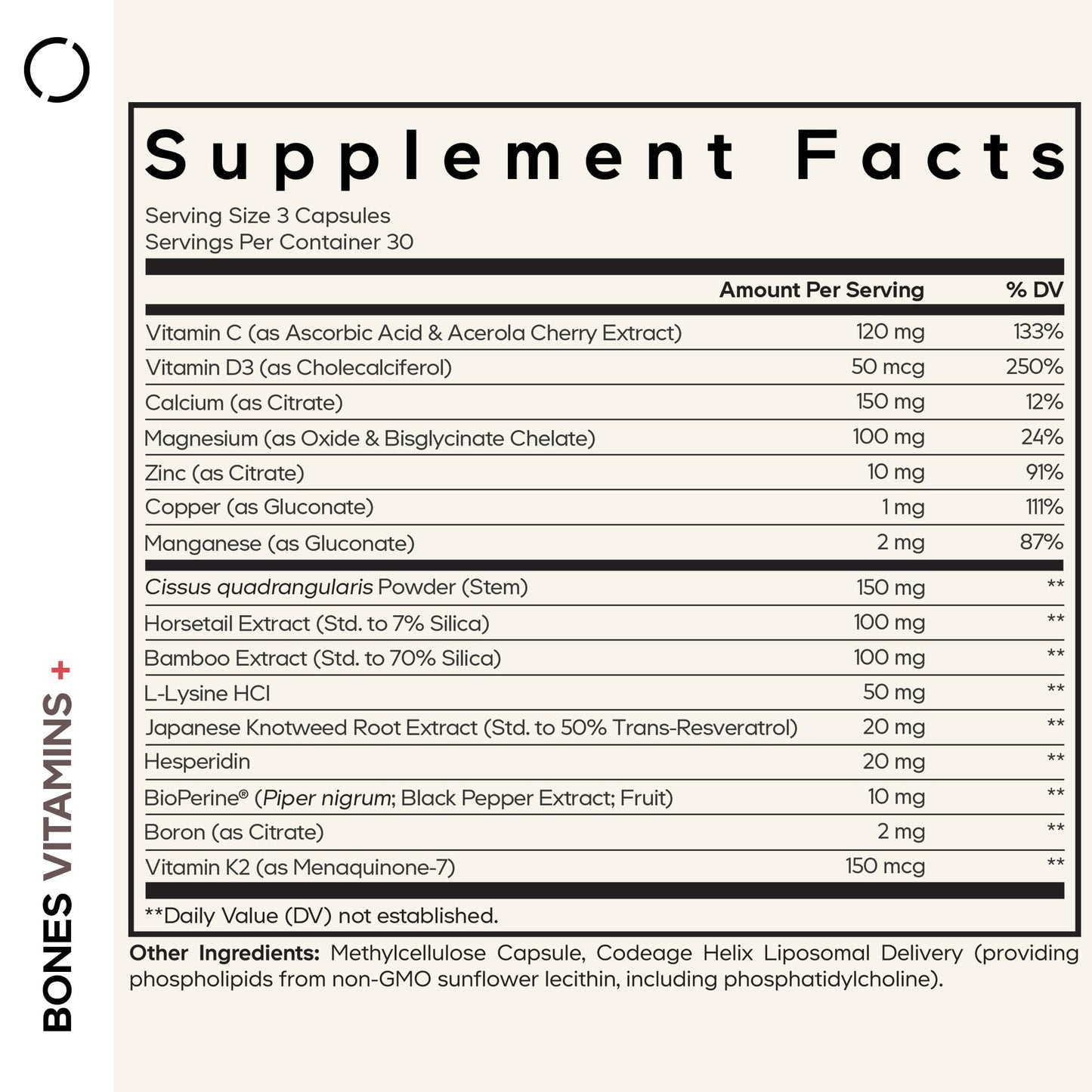 Codeage Bones Vitamins+ - Vitamin D3 & K2, Vitamin C, Calcium, Magnesium, Zinc, Hesperidin, L-Lysine, Manganese, Bamboo, Horsetail, Cissus, Boron, Trans-Resveratrol, Non-GMO Supplement - 90 Capsules - dailyvitalstore