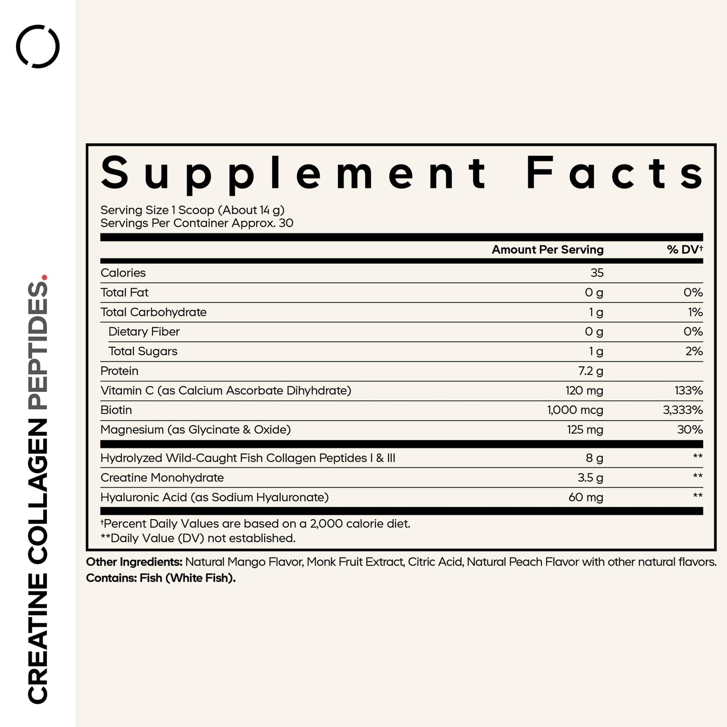 Codeage Creatine Collagen Peptides - Creatine Monohydrate Powder Supplement, Wild-Caught Marine Collagen, Biotin, Magnesium, Vitamin C, Hyaluronic Acid - Mango Flavored - Non-GMO - 15 Oz - dailyvitalstore