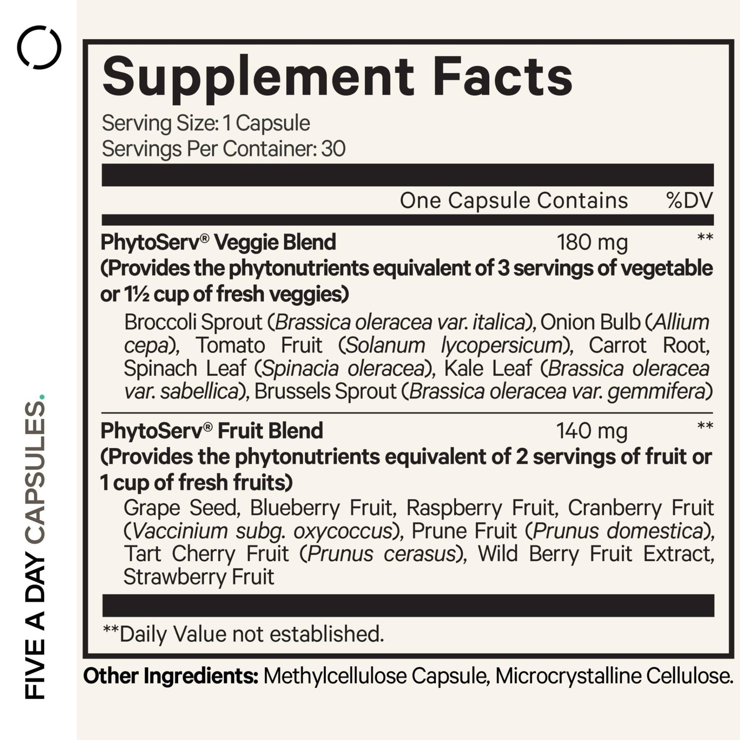 Codeage Instantfood Five A Day – Fruits & Vegetables Capsule Supplement – Whole Food Phytonutrients – 15 Fruits and Veggies Blend - Vegan, Non-GMO – 30 Capsules - dailyvitalstore