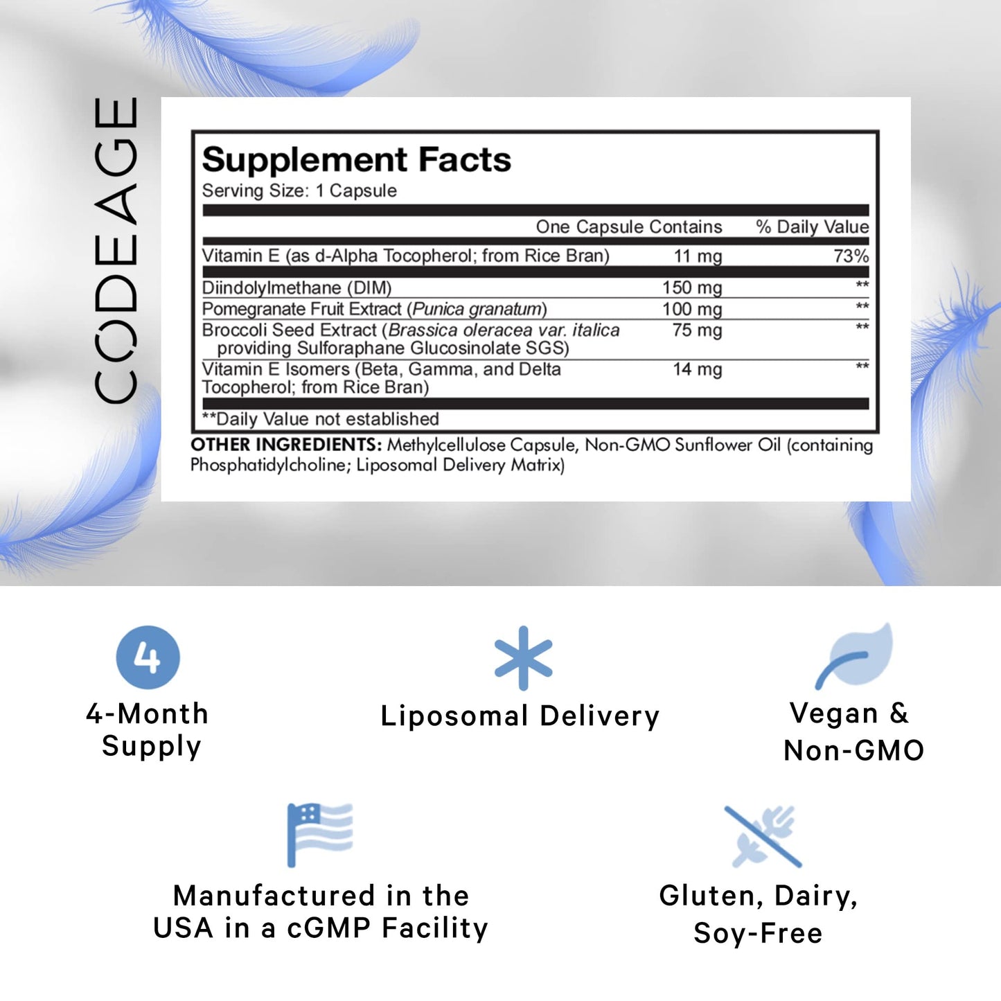 Codeage Liposomal DIM Supplement - 4 Months Supply of DIM Vitamins and SGS, Pomegranate, Broccoli, Vitamin E Isomers Tocopherols Alpha Beta Gamma Delta - Liposomal Formula - Gluten-Free - 120 Capsules - dailyvitalstore