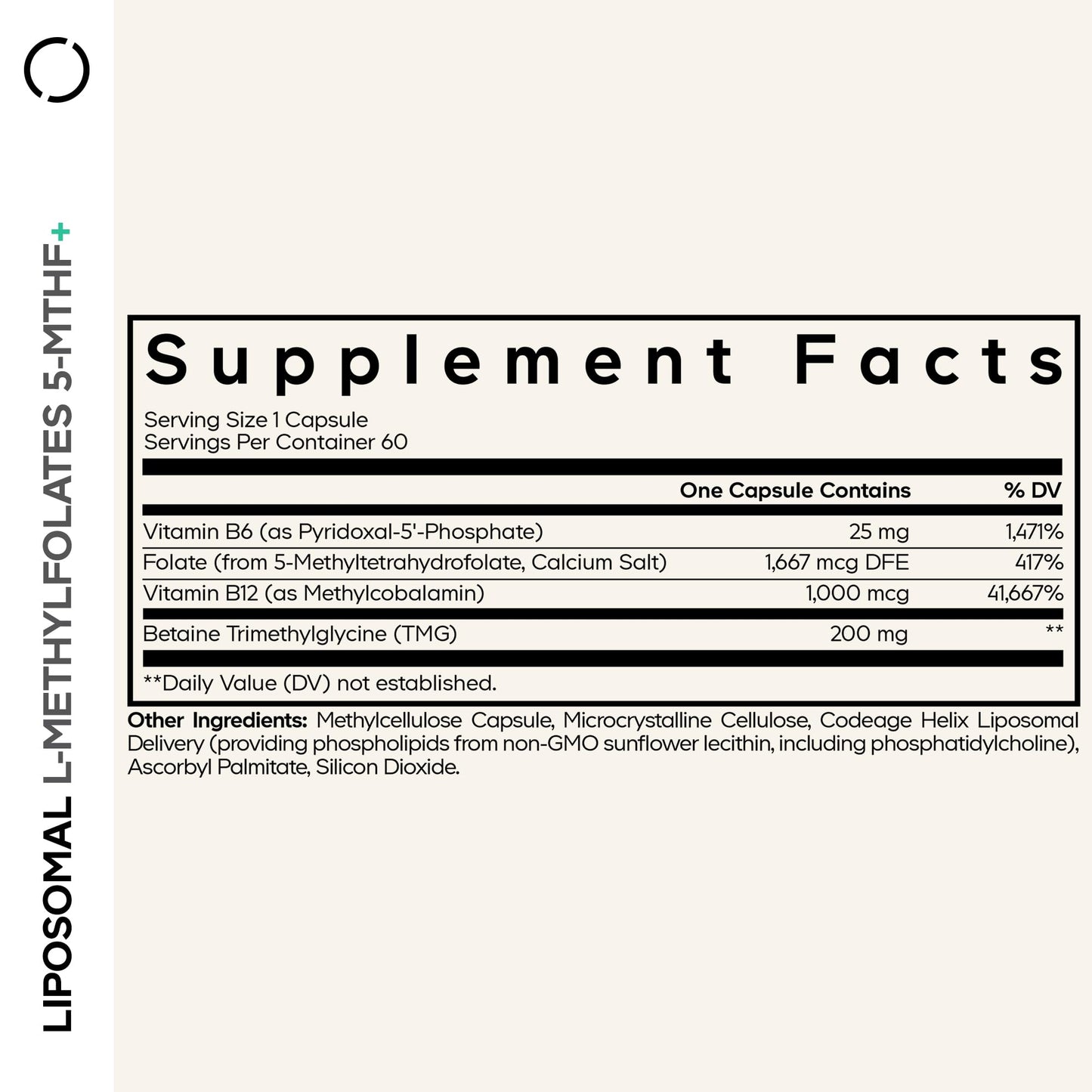 Codeage Liposomal L-Methylfolate 5-MTHF+ - Active Vitamin B9, Methylcobalamin B12, Betaine TMG, B6-2-Month Supply Multivitamins - Liposomal Delivery - Bioavailable B-Vitamin Complex - 60 Capsules - dailyvitalstore