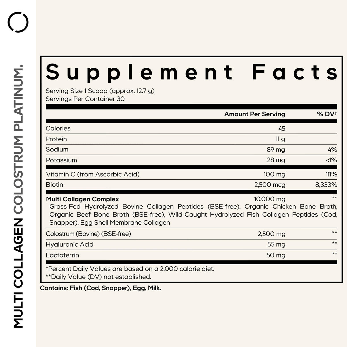 Codeage Multi Collagen Colostrum Powder Platinum - Hydrolyzed Grass-Fed Bovine Collagen Peptides, Grass-Fed Bovine Colostrum Supplement, Vitamin C, Biotin, Hyaluronic Acid, Lactoferrin - 13.4 Oz. - dailyvitalstore
