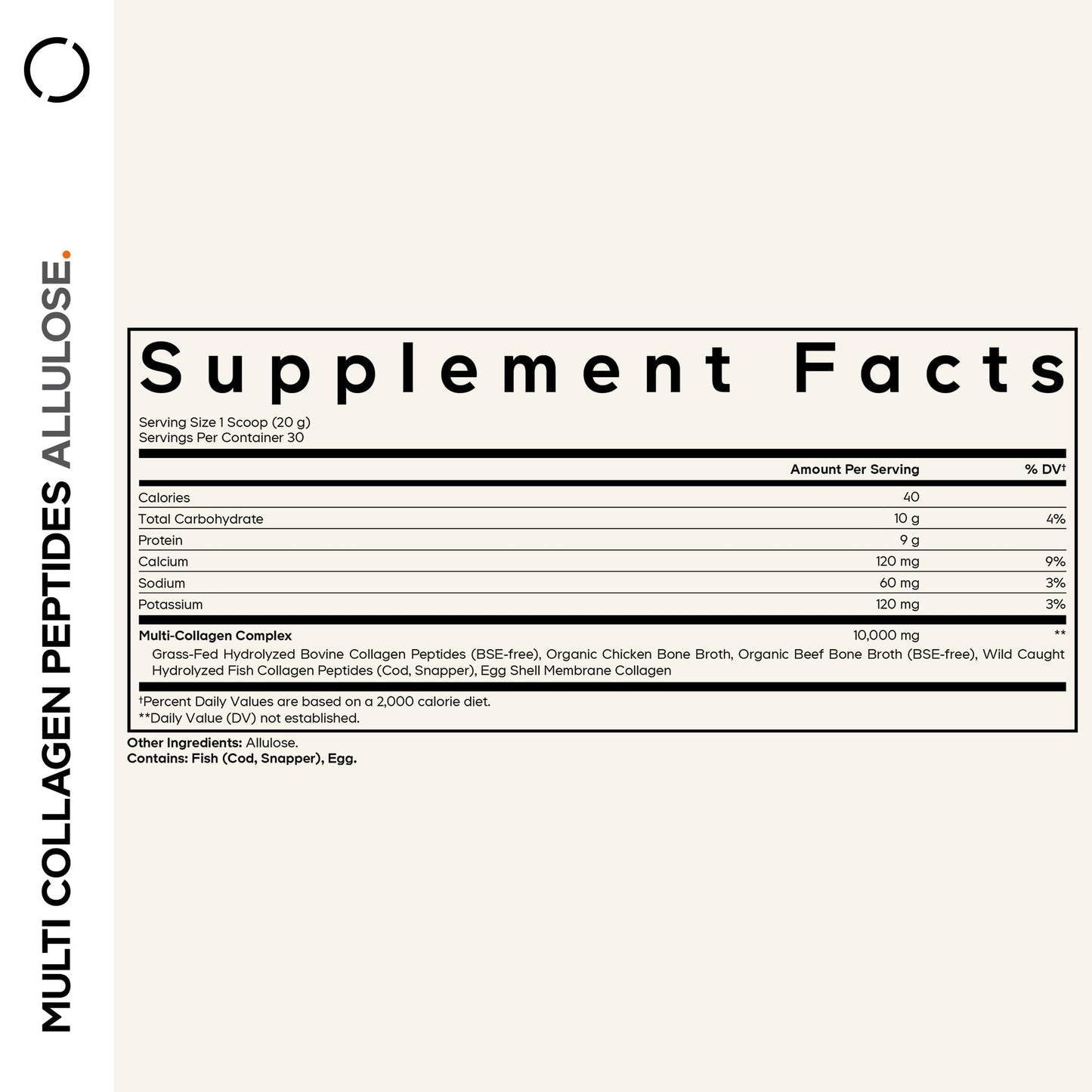 Codeage Multi Collagen Peptides Powder + Allulose - 5 Types - Grass-Fed Collagen - Rare Sugar Allulose Supplement - 0 Calorie Sweetener & 0 Carbs - 18 Amino Acids - Unflavored - Non-GMO - 30 Servings - dailyvitalstore