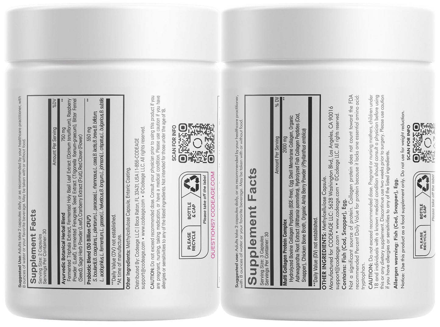 Codeage Multi Collagen Protein Capsules & Probiotics for Women Bundle | Multi Collagen Pills, Collagen Types I, II, II, V & X, 90 Count | Prebiotics & Probiotics for Women - Soy & Dairy Free, 60 Count - dailyvitalstore