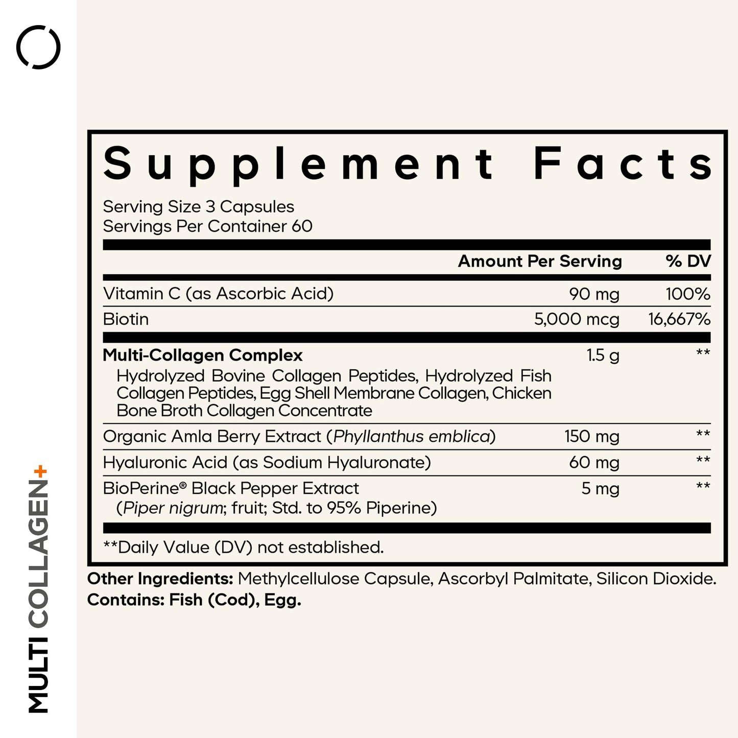 Codeage Multi Collagen+ Supplement with Vitamin C, Biotin 5000 mcg, Hyaluronic Acid, Amla Berry, BioPerine - 5 Types of Collagen Grass-Fed, Pasture-Raised - 2-Month Supply - Non-GMO - 180 Capsules - dailyvitalstore