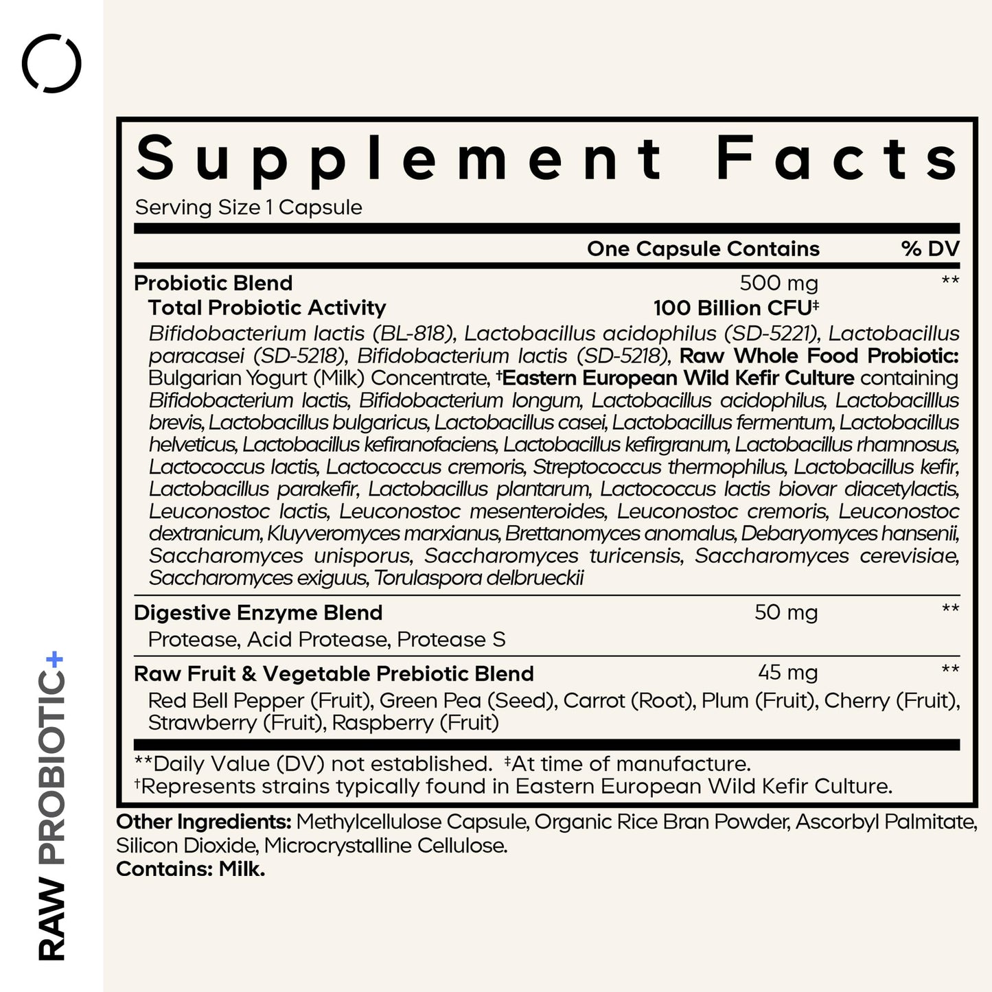 Codeage Raw Probiotic+ Supplement - 34 Probiotic Strains, 100 Billion CFUs, Raw Whole Food Probiotics, Digestive Enzymes, Raw Fruits & Veggies Prebiotics - Wild Kefir Culture - Non-GMO - 30 Capsules - dailyvitalstore