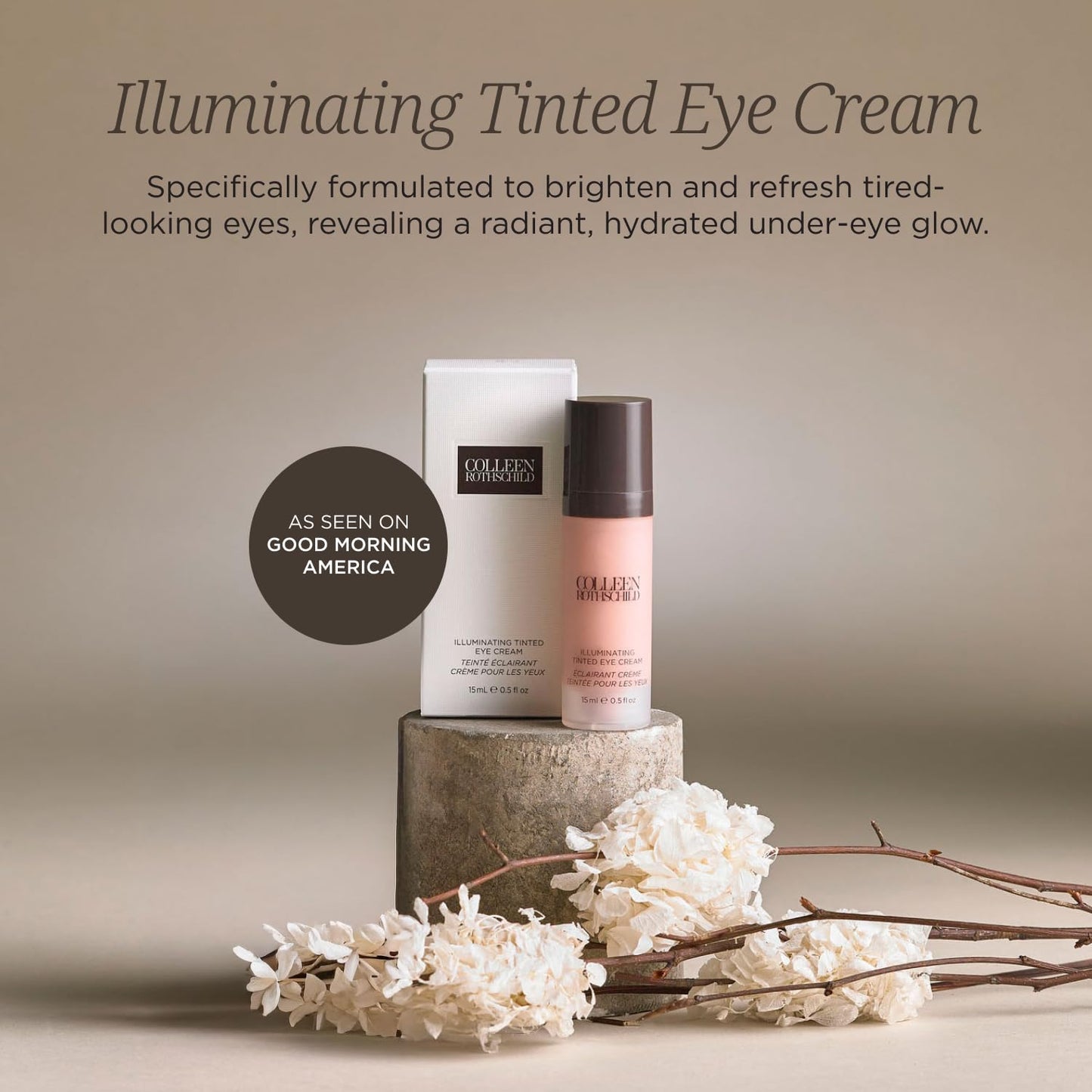 COLLEEN ROTHSCHILD Illuminating Tinted Eye Cream | Instant Brightening Effect | Nourishes & Targets Dark Circles | With Hyaluronic Acid, Caffeine, Pearlized Pigments & Peptides (0.5 fl oz) - dailyvitalstore