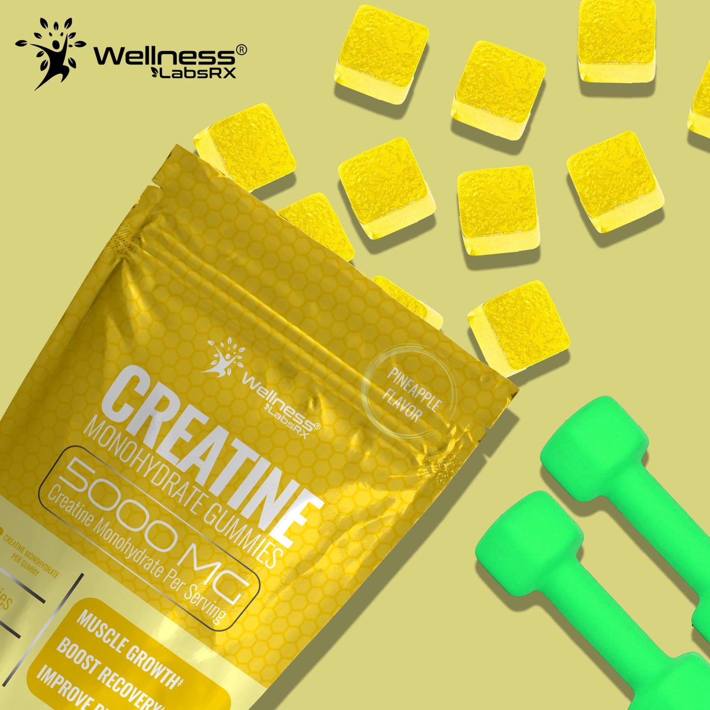 Creatine Gummies 5000mg, 30 Servings Creatine Monohydrate Gummies - Third-Party Tested Creatine for Women, Pineapple Flavor Creatine for Men, Muscle Growth, - dailyvitalstore