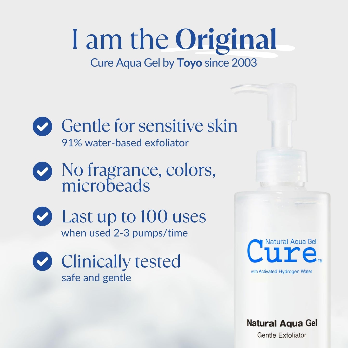 Cure by Toyo | Aqua Gel Gentle Exfoliator | Clear and Softer Skin | Non-Abrasive Face and Body Cleanser | Sensitive Skin | Big Size 8.82oz - dailyvitalstore