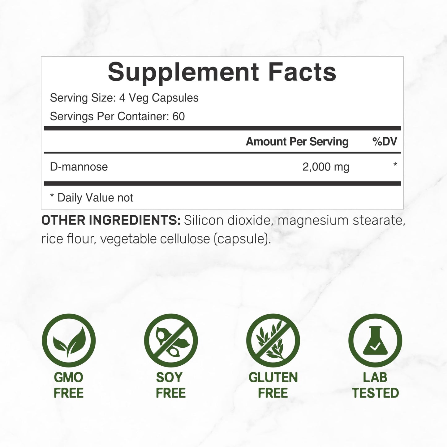 DEAL SUPPLEMENT D Mannose 500mg Capsules (2,000mg Per Serving), 240 Veggie Pills – Fast Acting Water-Soluble Form – Extra Strength Urinary Tract (UTI) Health Support – Non-GMO, Vegan Friendly - dailyvitalstore