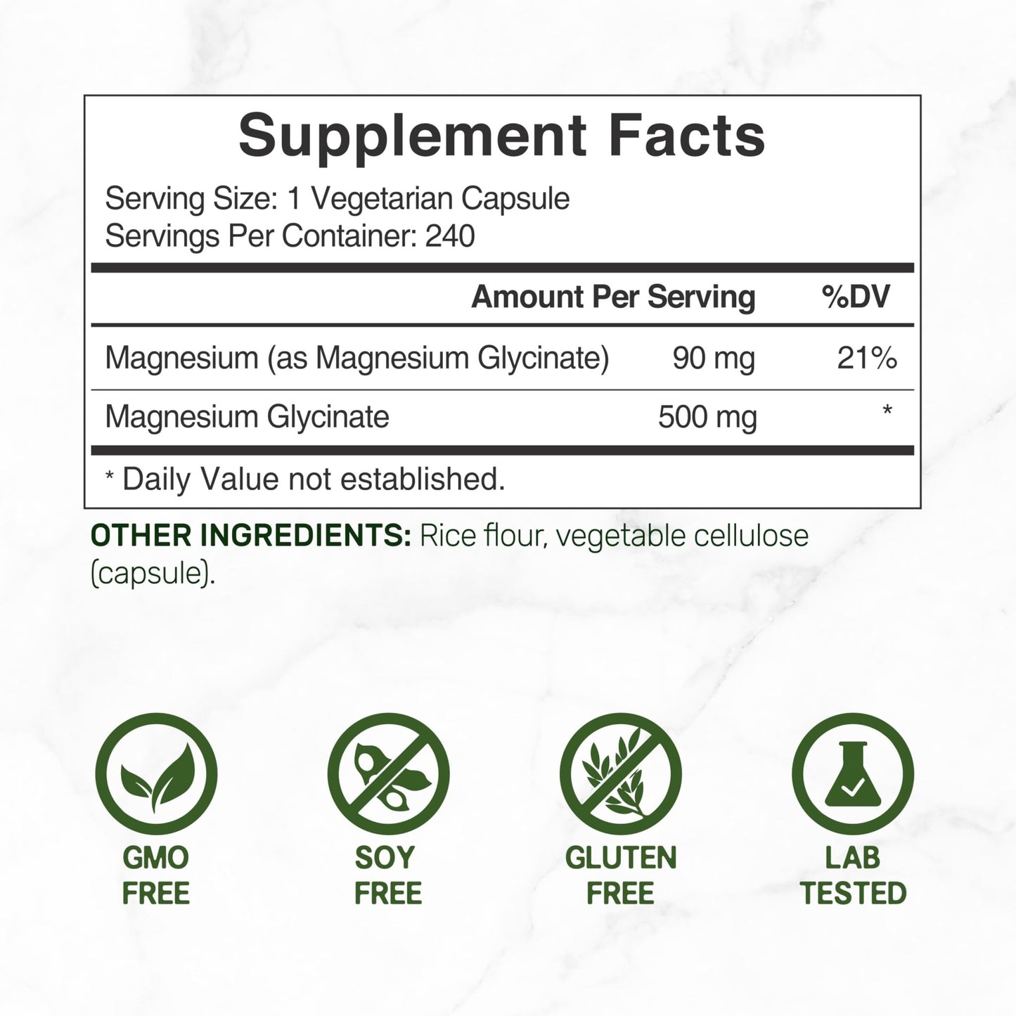 Deal Supplement Magnesium Glycinate 500mg, 240 Veggie Capsules | 100% Chelated for Easy Absorption | Essential Mineral Supplement | Non-GMO, Gluten-Free - dailyvitalstore