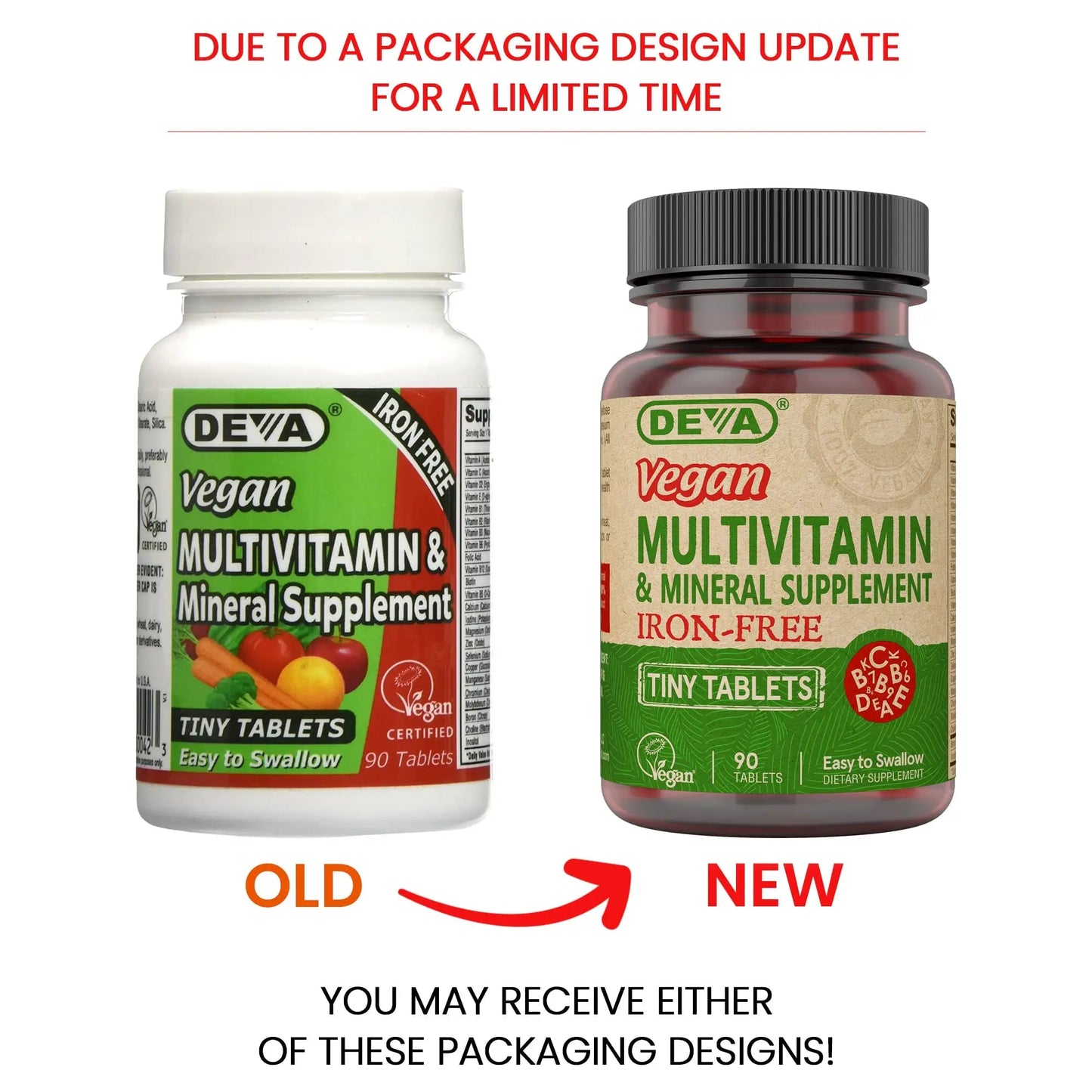 DEVA Vegan Iron-Free Multivitamin & Mineral Supplement, Vitamin C, D2, E & B-Complex, Biotin, 90 Tiny Tablets - dailyvitalstore