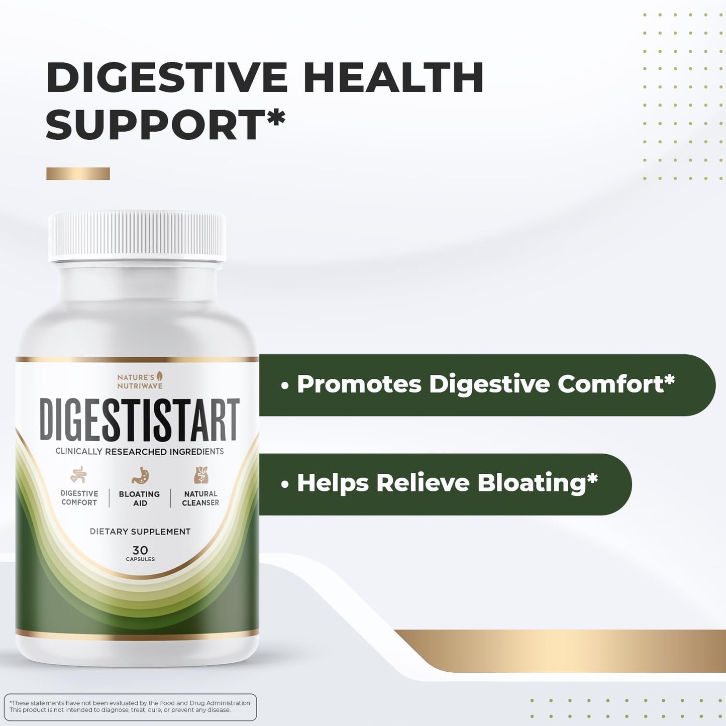 DigestiStart – Natural Digestive Supplement with Wild Yam, Poria Cocos & Bacopa Monnieri – Made in USA, Non-GMO, Easy-to-Take - 30 Capsules, 3 Month Supply - dailyvitalstore