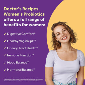 Doctor's Recipes Probiotics for Women, 100 Billion CFU, 18 Probiotic Strains, Prebiotics, Cranberry, P-5-P & VC, Vaginal, Digestive & Immune Support, Shelf-Stable, 30 Vegan Caps - dailyvitalstore