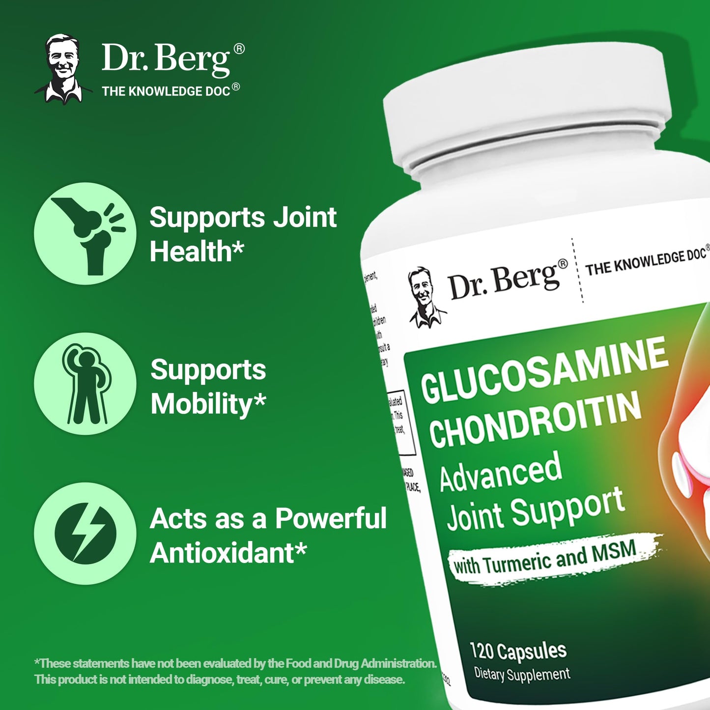 Dr. Berg Glucosamine Chondroitin MSM Turmeric & Boswellia - Advanced Joint Support Supplement with 1500 mg Glucosamine Sulfate - Includes 120 Capsules - dailyvitalstore