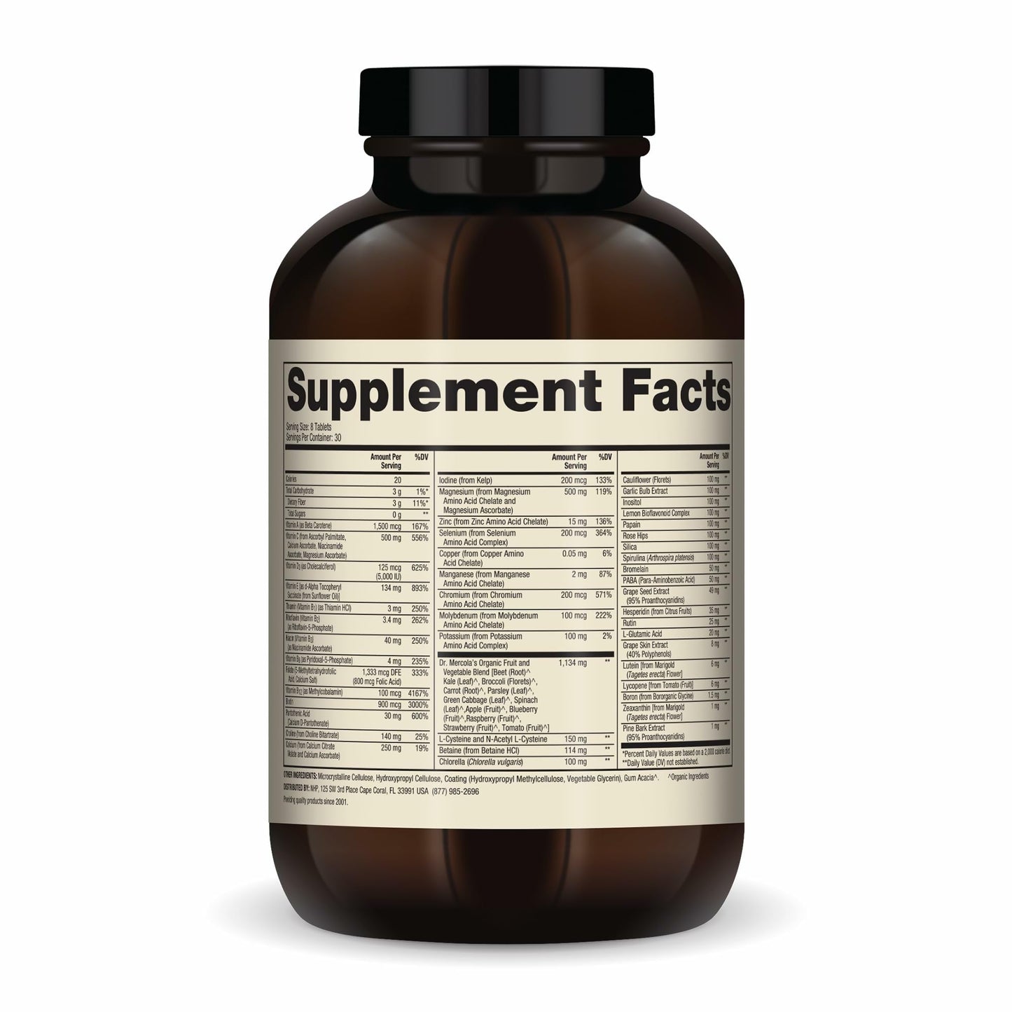 Dr. Mercola Whole-Food Complex with Added Multivitamin Plus Vital Minerals - Supports Nutrition & Immune Support - Bioavailable - GMO Free - 240 Tablets (30 Servings) - dailyvitalstore