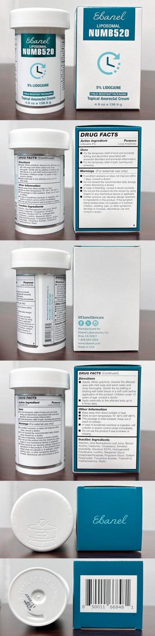 Ebanel 5% Lidocaine Numbing Cream, Pain Relief Burn Itch Cream, Maximum Strength Topical Anesthetic with Allantoin, Vitamin E for Local and Anorectal Uses, Hemorrhoid Treatment, 4.9 Oz - dailyvitalstore