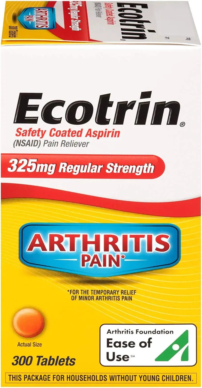 Ecotrin Regular Strength Safety Coated Aspirin | Arthritis Pain | 300 Tablets (2 Pack) - dailyvitalstore