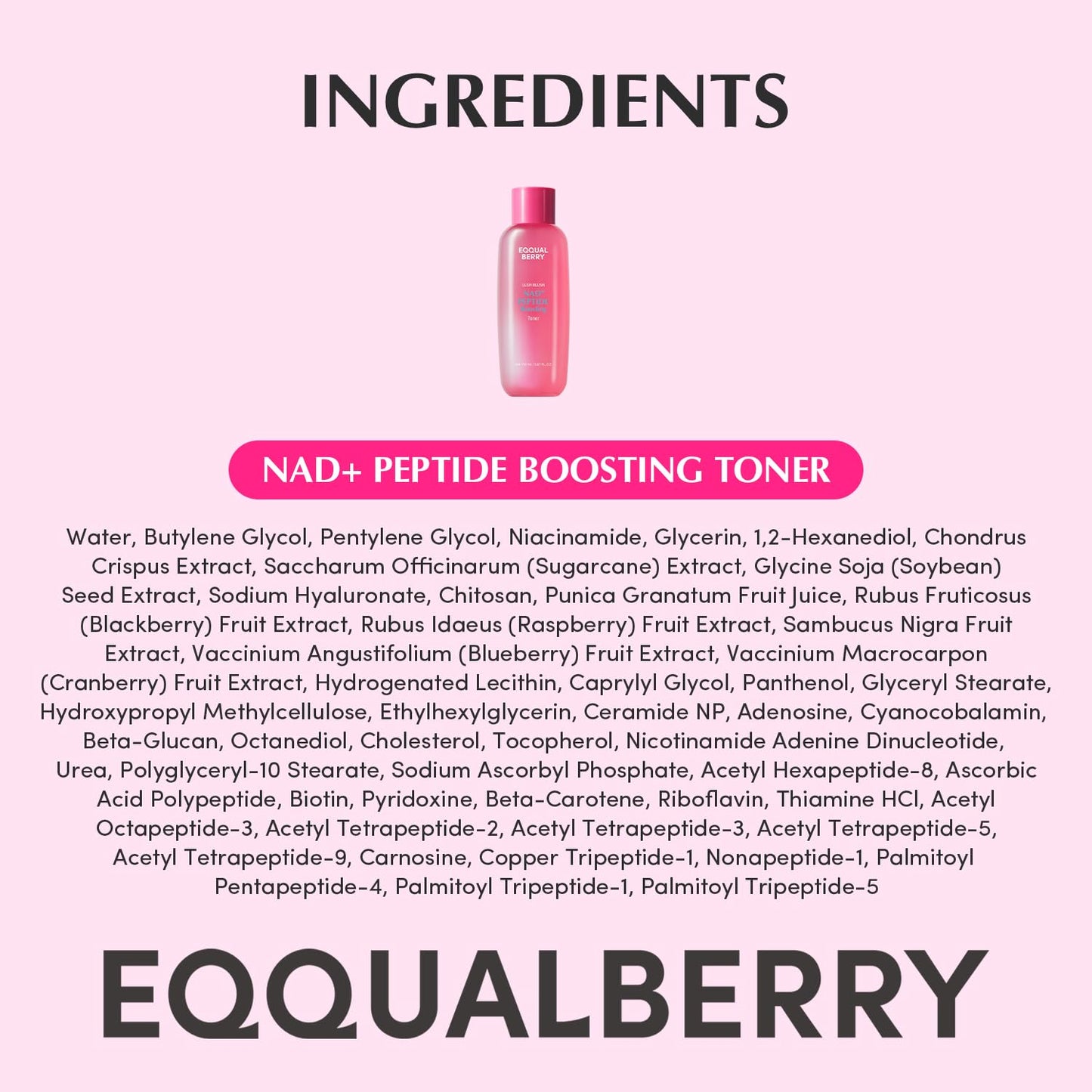 EQQUALBERRY NAD+ Peptide Boosting Toner – NAD+ 5% & 13 Peptides Anti-Aging Korean Skincare Hydrating Face Toner | Firming & Lifting Pink NAD - dailyvitalstore