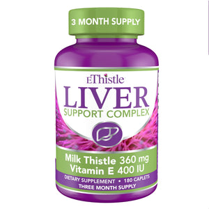 EThistle Liver Wellness Dietary Supplement, Milk Thistle & Vitamin E Liver Health Formula, Caplets 180 Count - dailyvitalstore