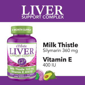 EThistle Liver Wellness Dietary Supplement, Milk Thistle & Vitamin E Liver Health Formula, Caplets 180 Count - dailyvitalstore