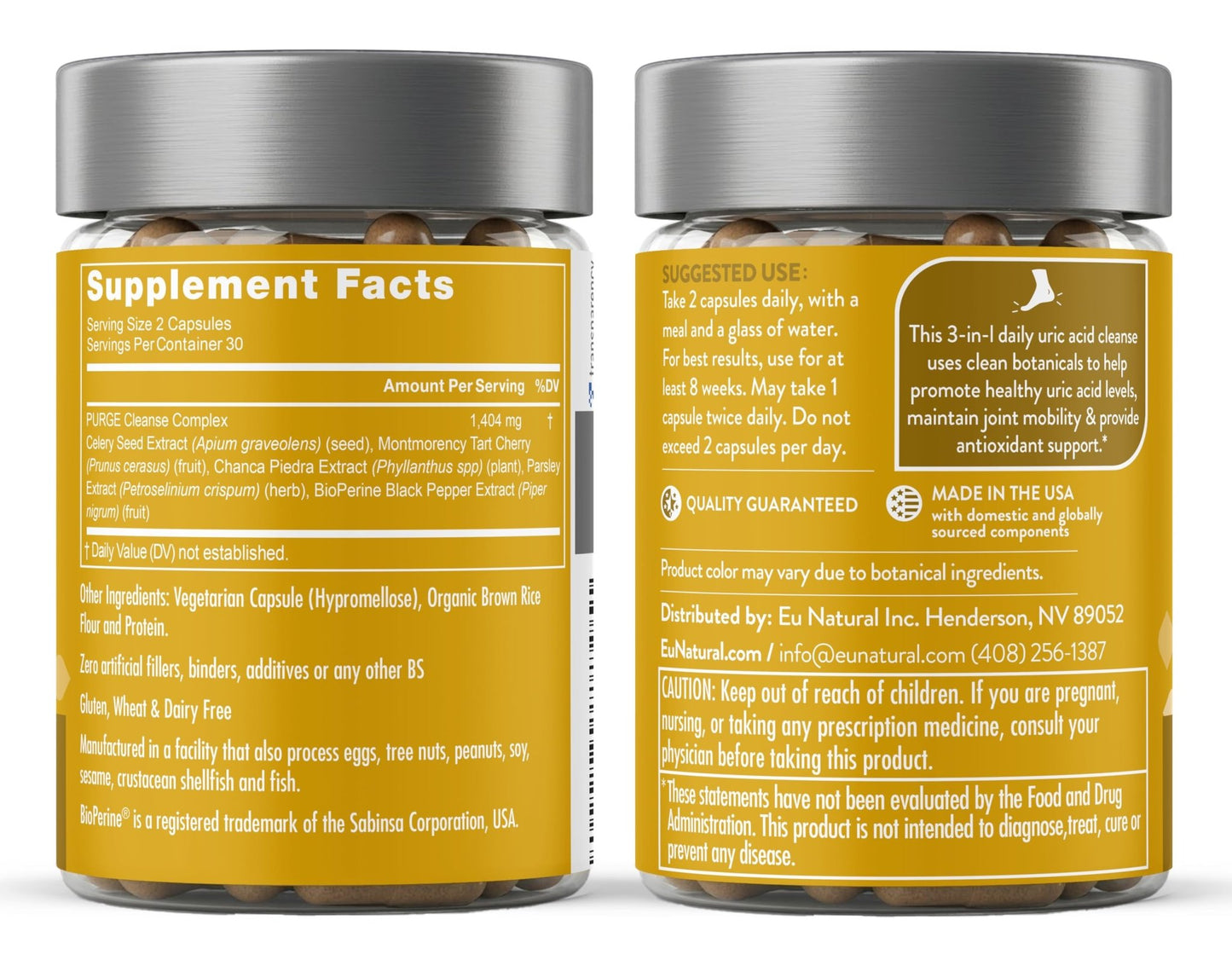 Eu Natural Purge Uric Acid Flush - Eat & Drink What You Want - Uric Acid Support for Joints & Mobility with Celery Seed, Tart Cherry - dailyvitalstore