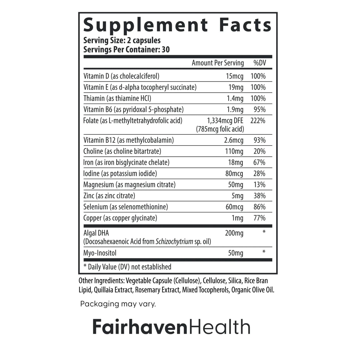 Fairhaven Health Prenatal Multivitamin Essentials with DHA | Prenatal Vitamins + DHA, Choline, Myo-Inositol | - dailyvitalstore