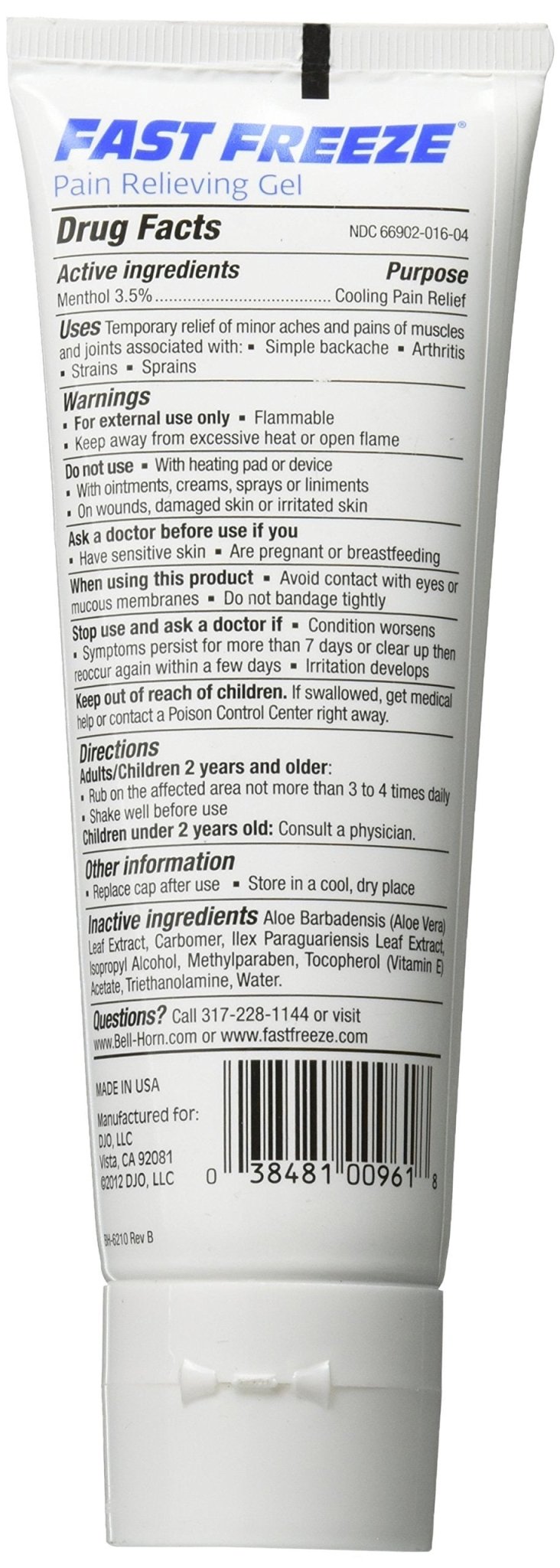 Fast Freeze All-Natural Cooling Pain Relief Therapy: Gel Tube, 4 fl oz - dailyvitalstore