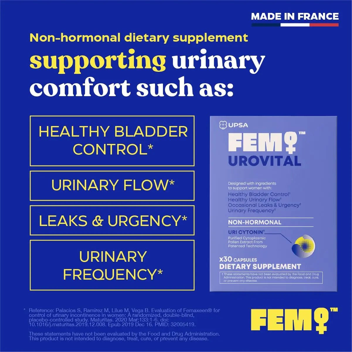FEM Urovital Bladder Control Supplements - Overactive Bladder, Leakage & Urgency Relief - Non-Hormonal Urinary Tract Health Support for Women - 30 Capsules - dailyvitalstore