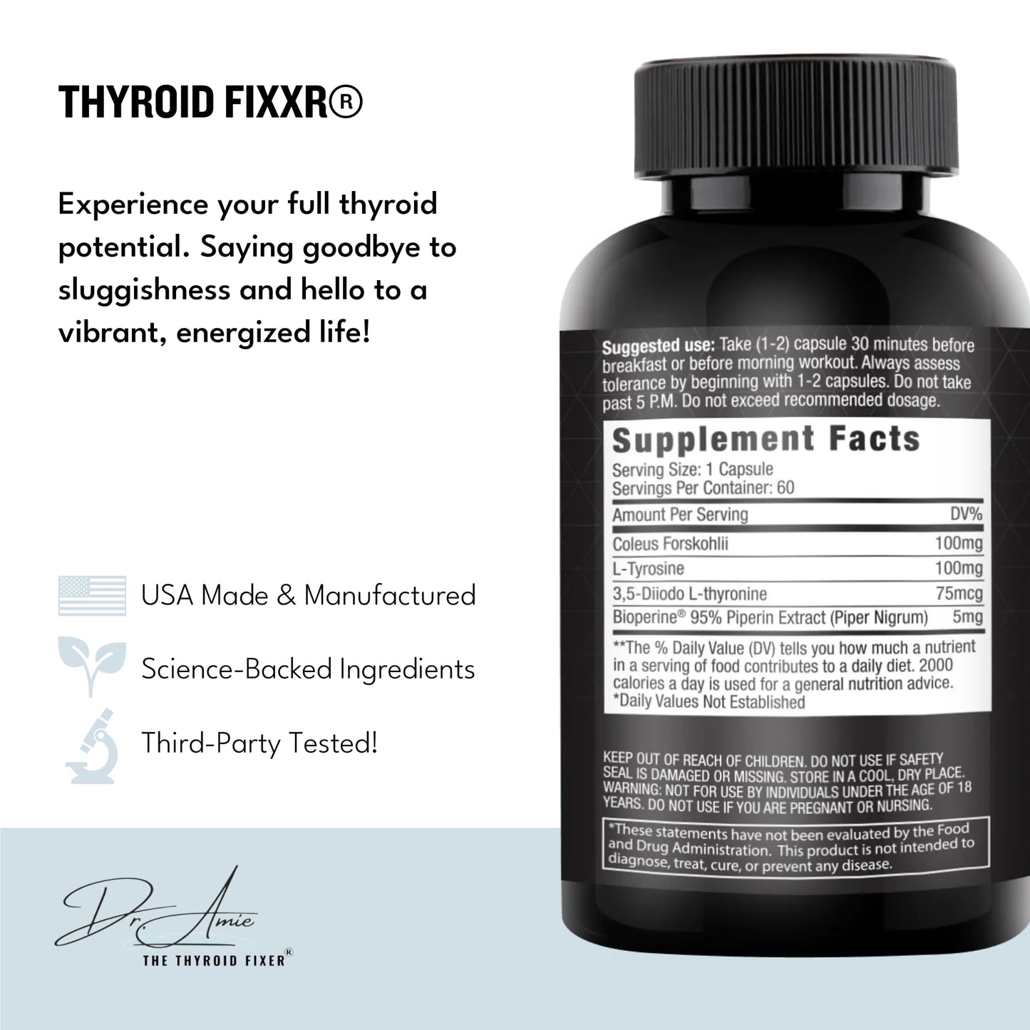 Fixxr Thyroid Support by Dr. Amie | T2 Thyroid Supplement | 30 Day Supply, 60 Capsules - dailyvitalstore
