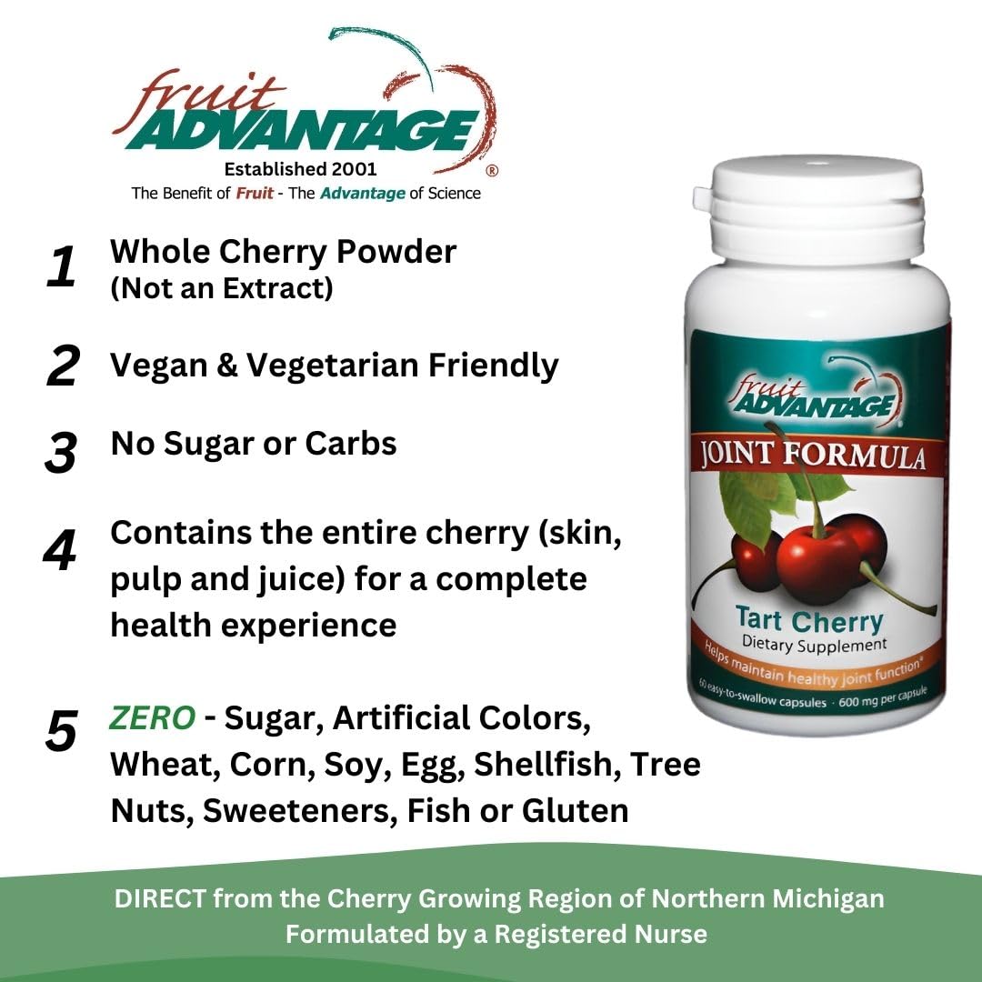 Fruit Advantage Montmorency Tart Cherry Capsules Joint Formula 1200 mg per Serving - 60 Vegetarian Capsules - dailyvitalstore